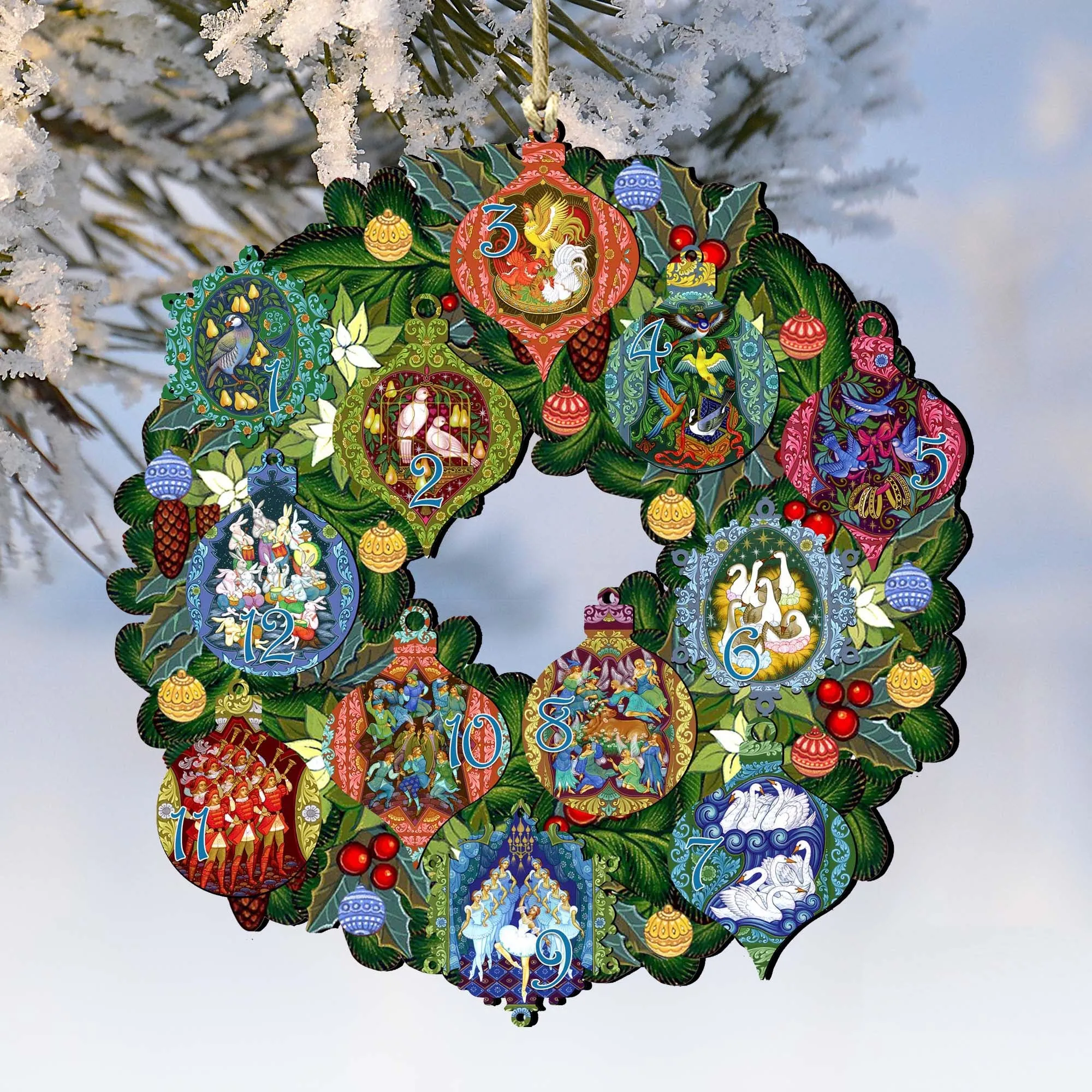 12 Days of Christmas Wreath Wooden Ornaments by G DeBrekht - Christmas Decor - 8185313