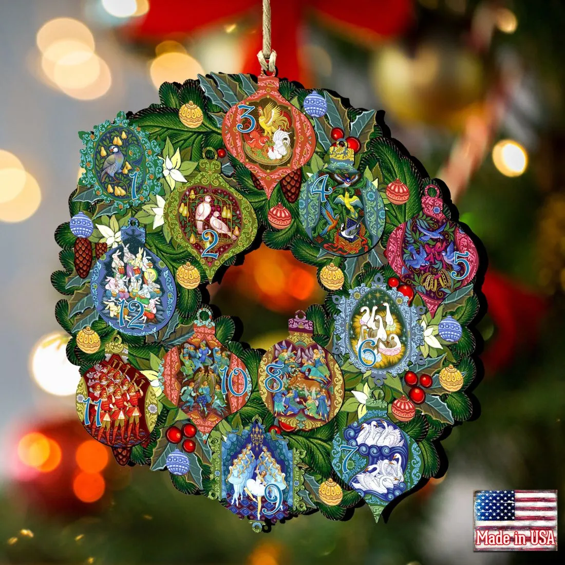 12 Days of Christmas Wreath Wooden Ornaments by G DeBrekht - Christmas Decor - 8185313