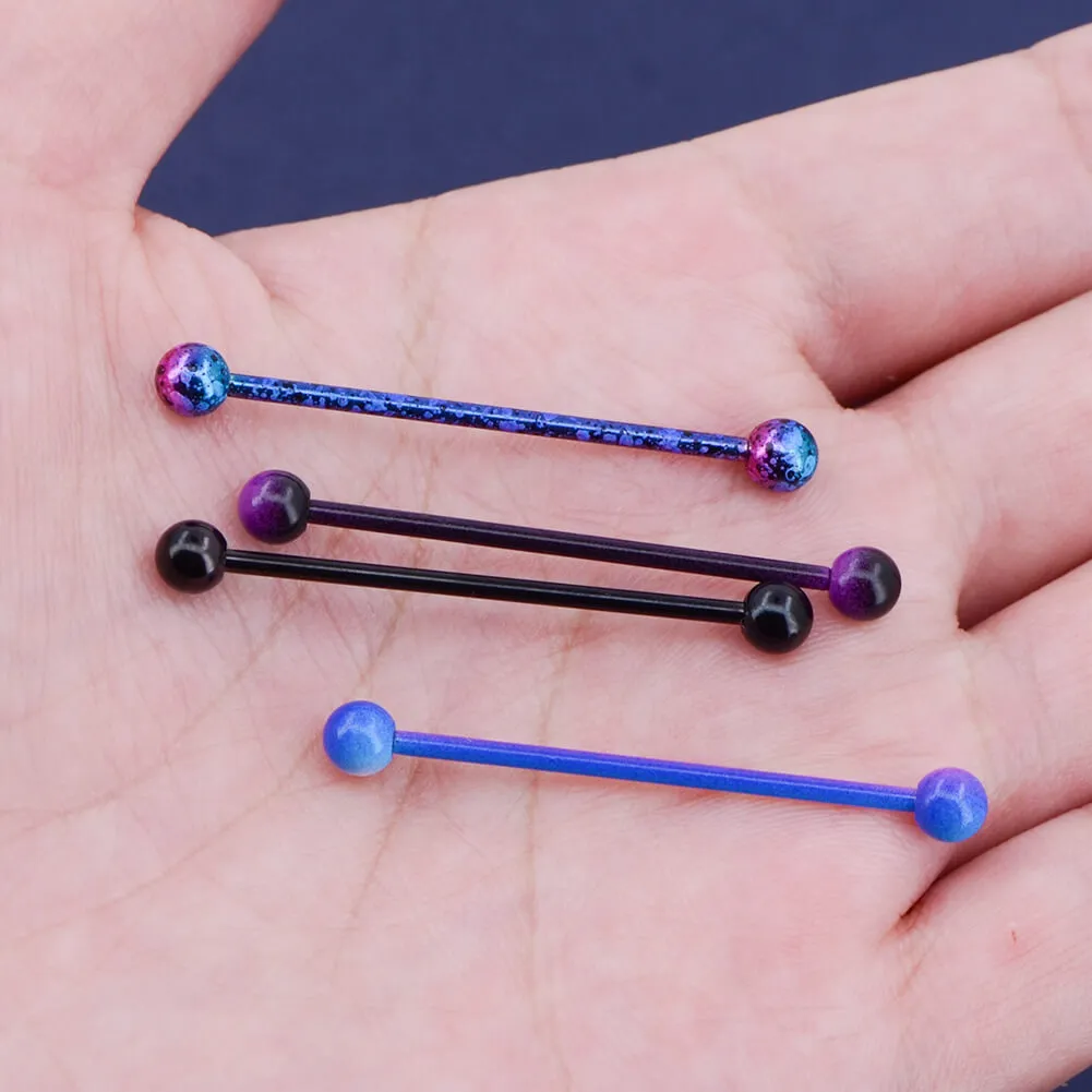 14G Purple and Black Plated Industrial Barbell Pack