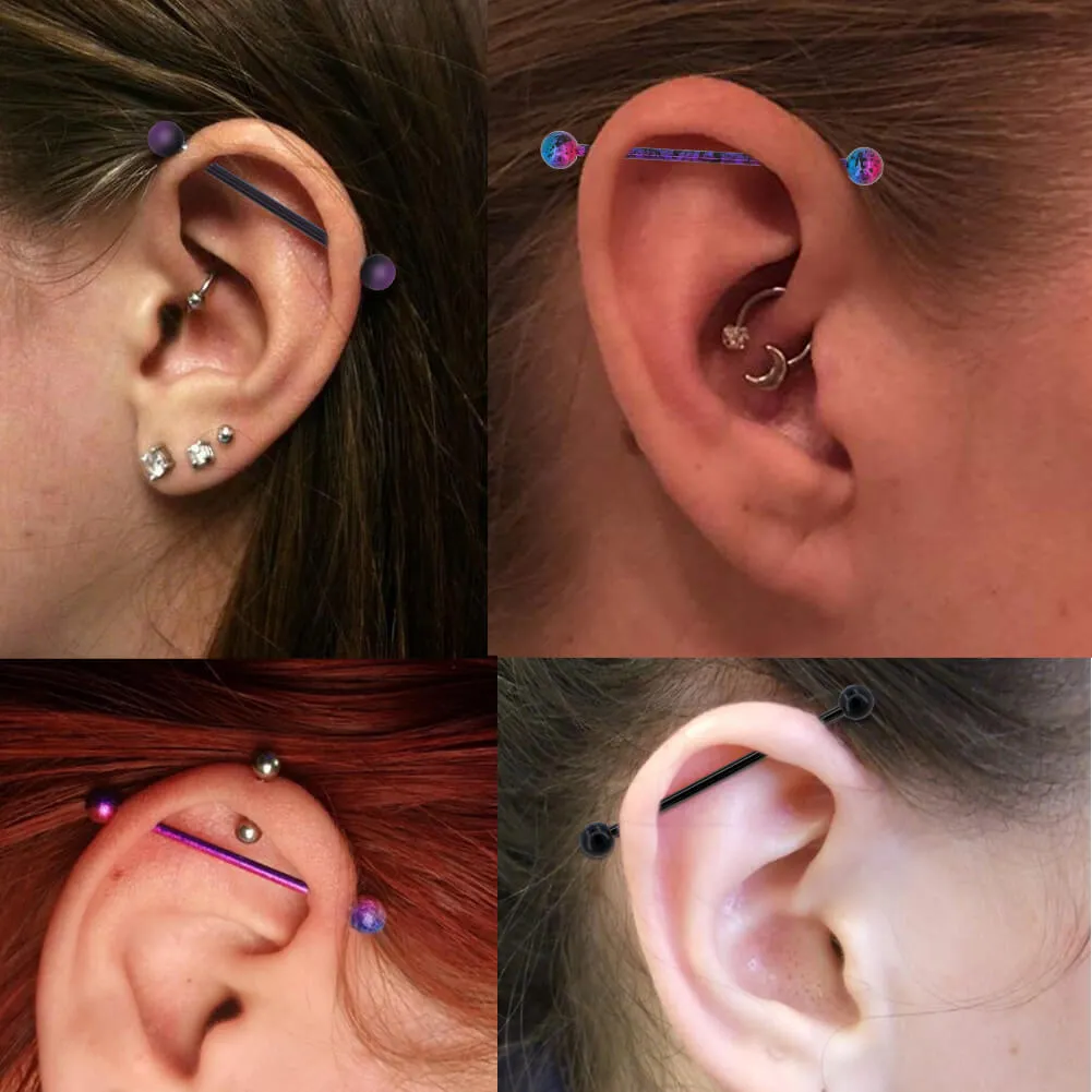 14G Purple and Black Plated Industrial Barbell Pack