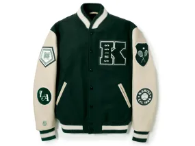 175773-350 | K SWISS X GOLDENBEAR VARSITY JACKET | EMERALD/CREAM