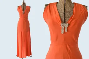 1920s Tangerine Silk Evening Dress