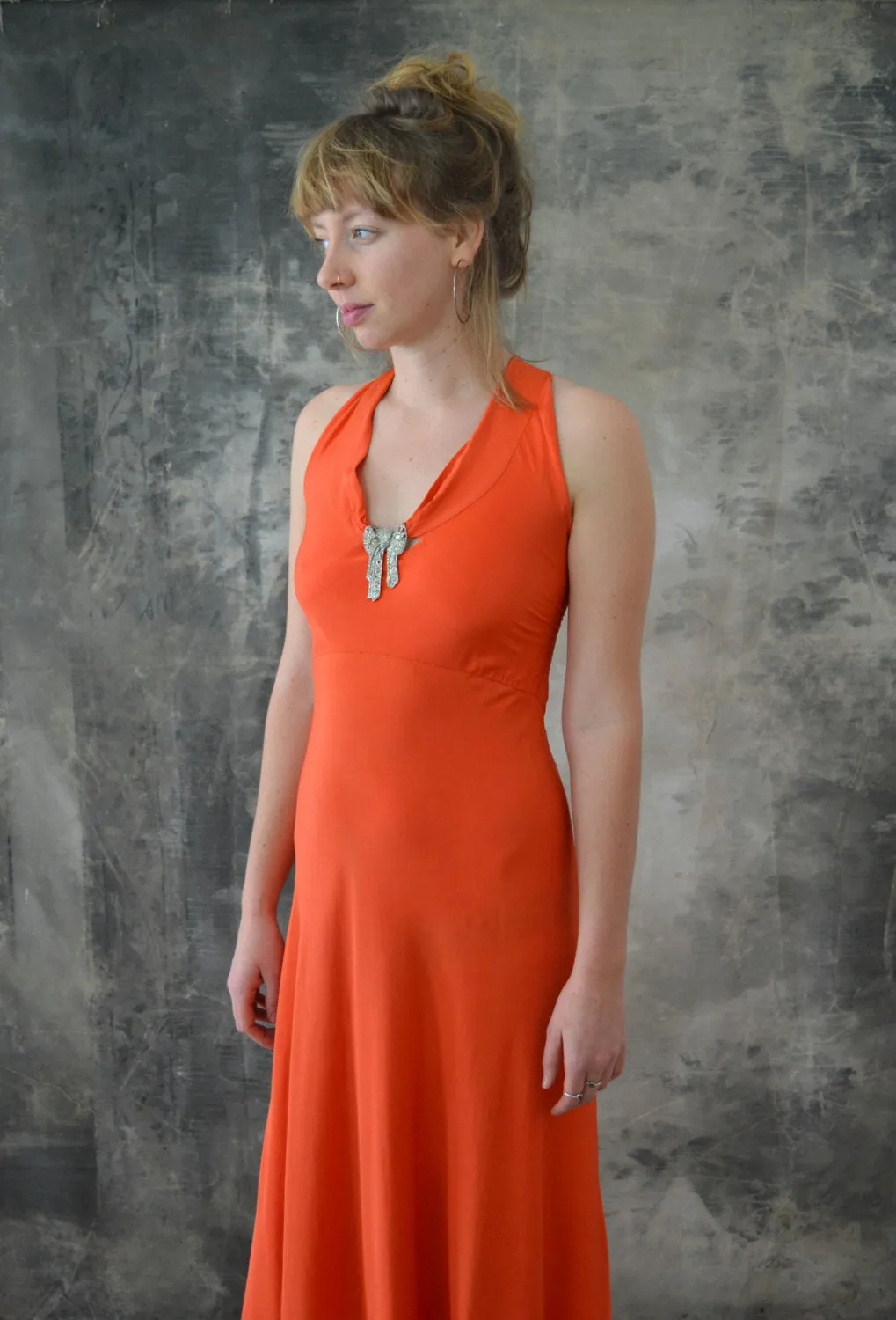 1920s Tangerine Silk Evening Dress