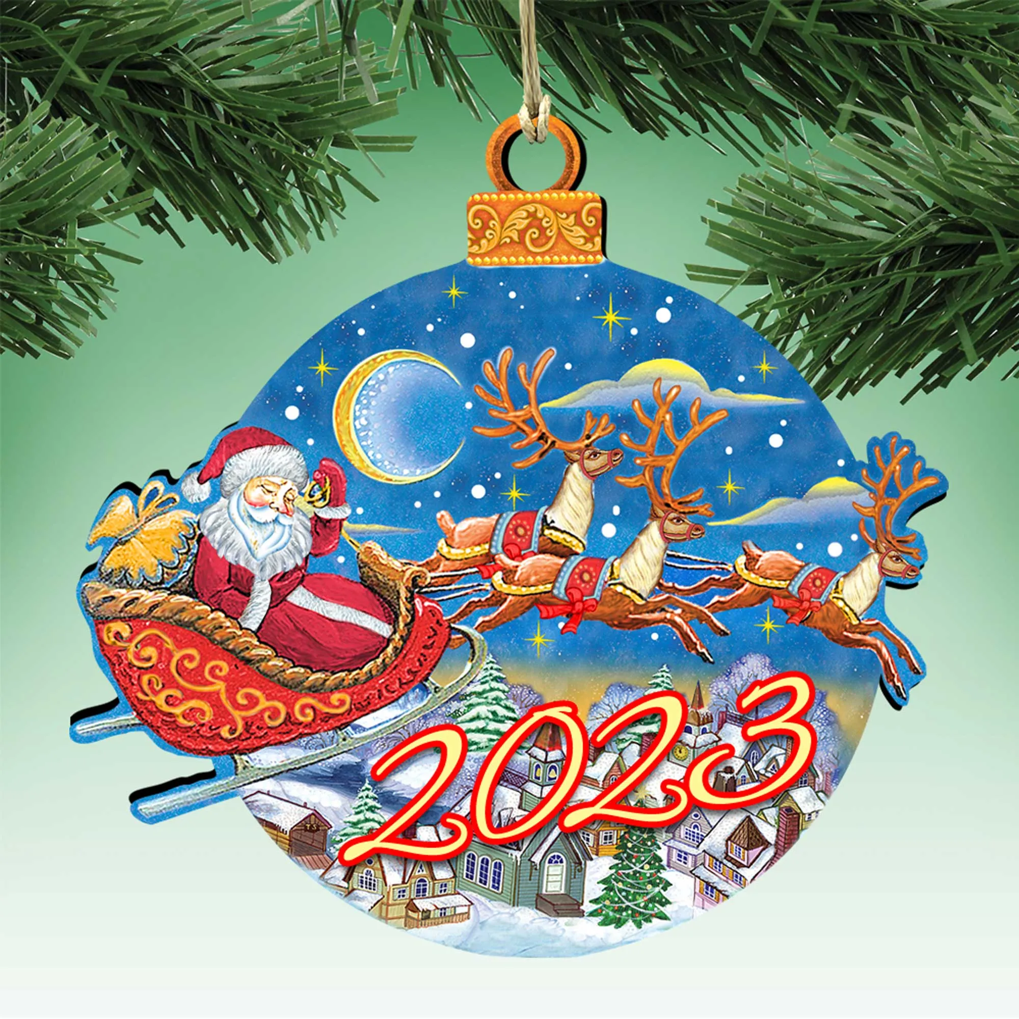 2023 Dated Up Up and Away Christmas Wooden Ornaments by G DeBrekht - Santa Snowman Decor - 8112160-D23