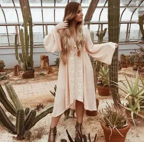 2024 Floral Embroidered Cotton Long Boho Dress for Women