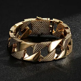 22mm Gold Filled Snake Patterned Chaps Cuban Bracelet 8 Inch