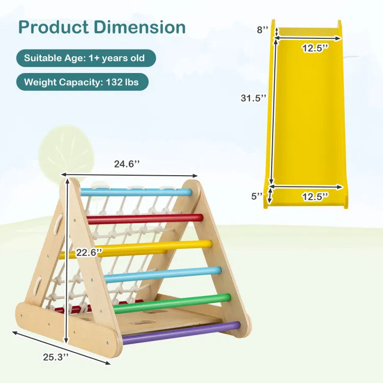 4-in-1 Triangle Climber Toy with Sliding Board and Climbing Net