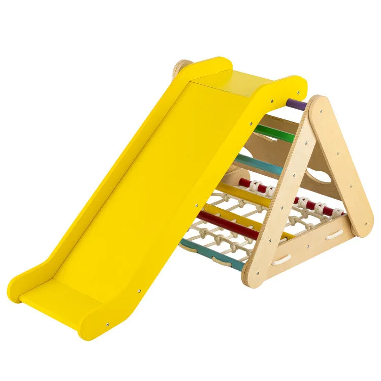 4-in-1 Triangle Climber Toy with Sliding Board and Climbing Net