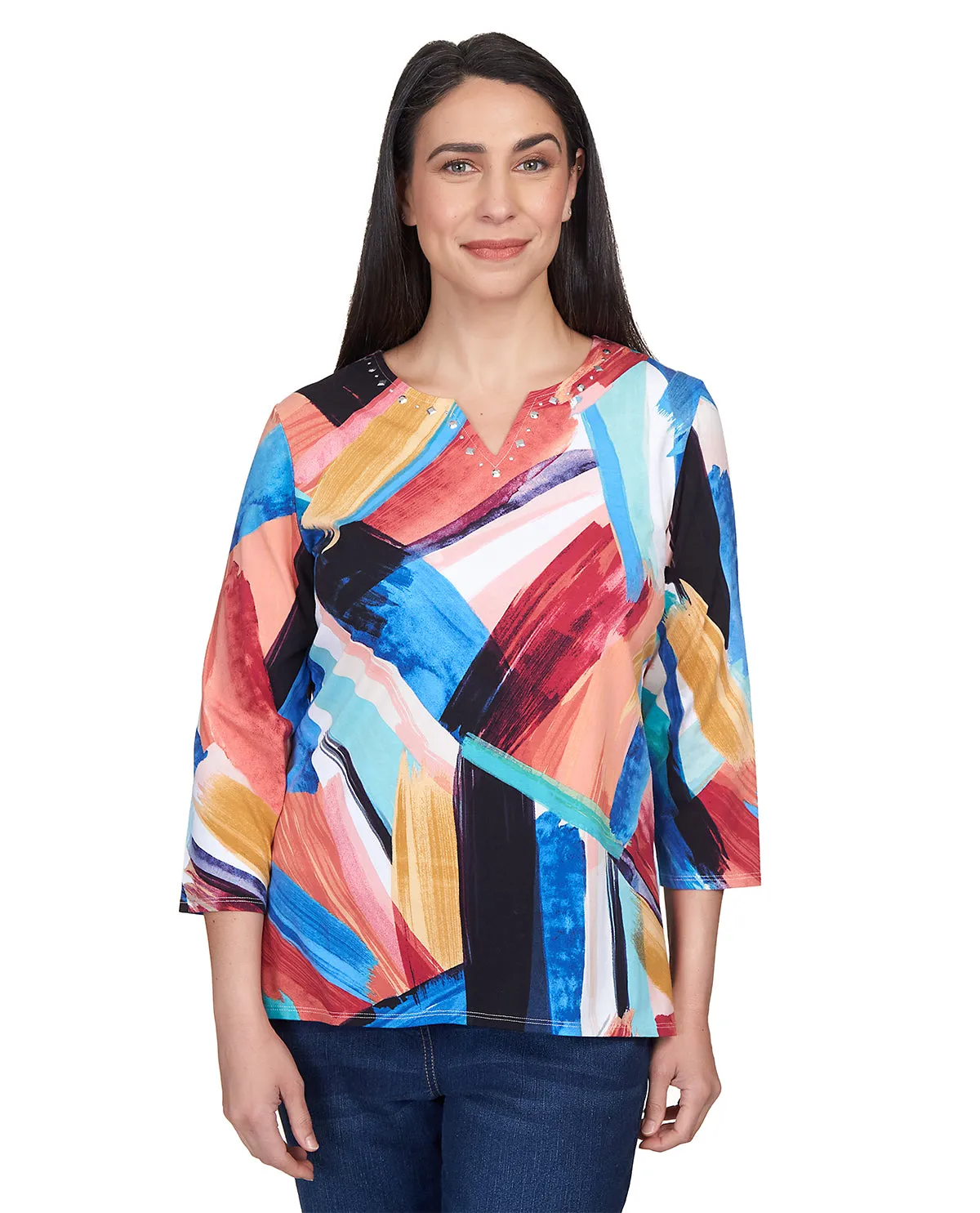 Alfred Dunner Key Item Brushstrokes Knit Top