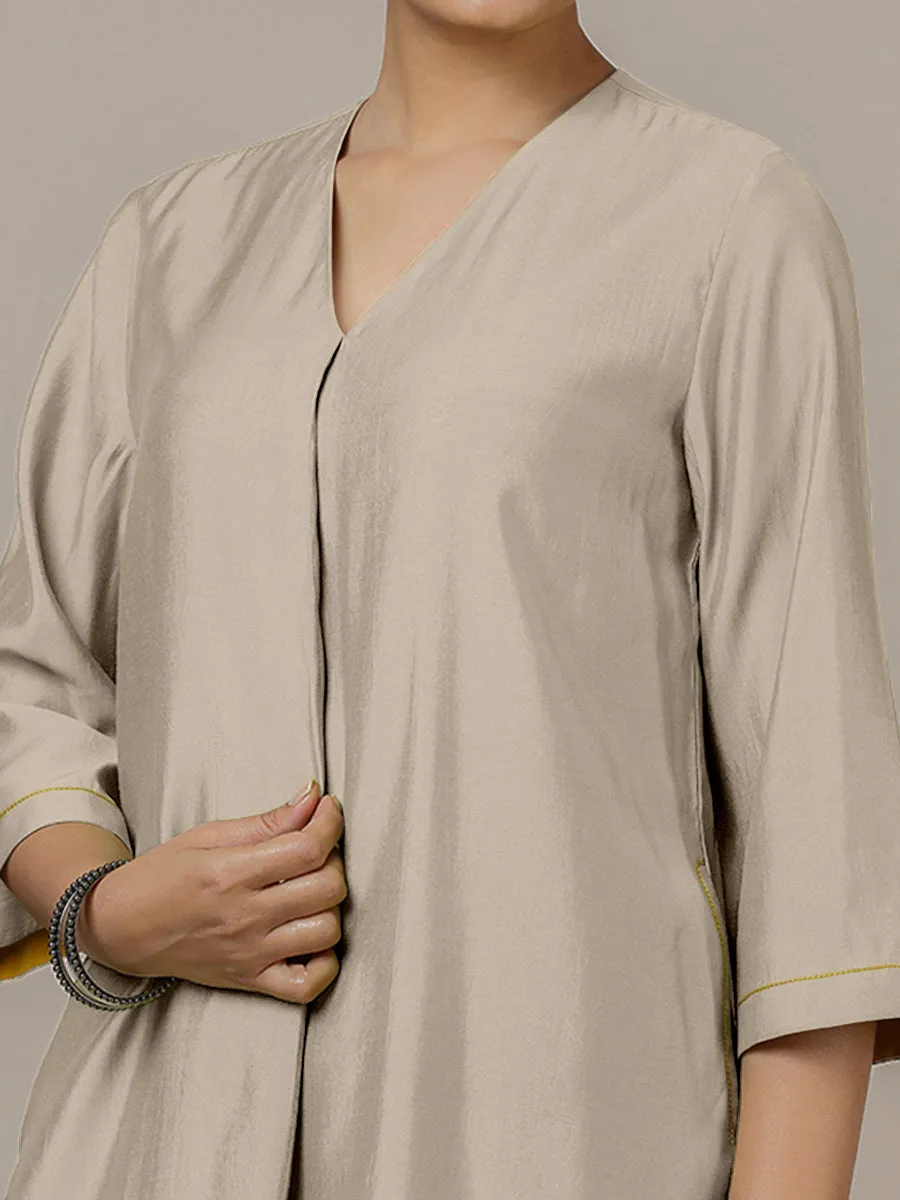 Alisha x Rozaana | A Line Kurta in Oyster Grey with Thread Work | Coords or Only Kurta