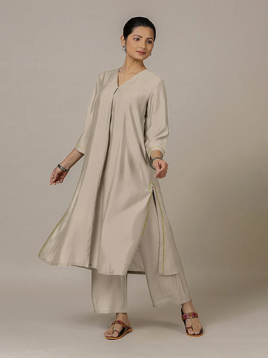 Alisha x Rozaana | A Line Kurta in Oyster Grey with Thread Work | Coords or Only Kurta