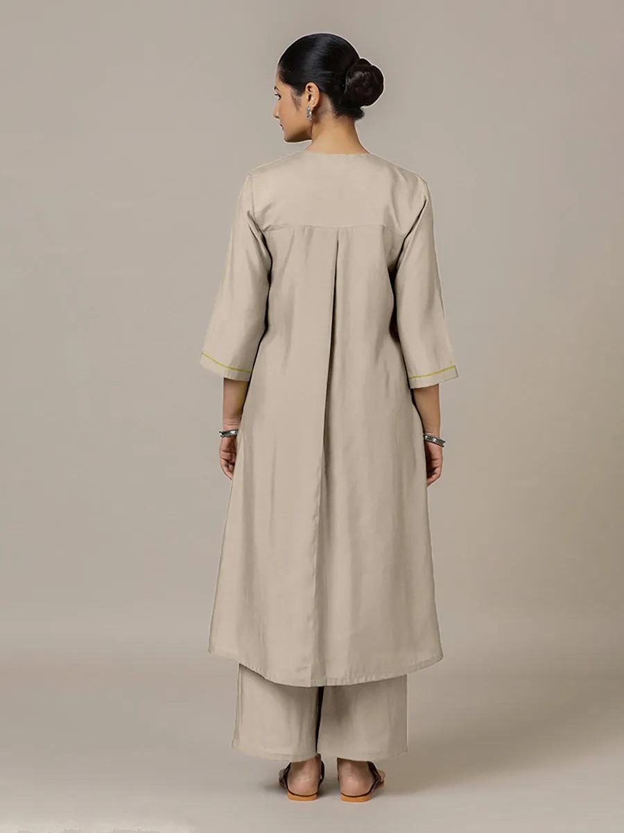 Alisha x Rozaana | A Line Kurta in Oyster Grey with Thread Work | Coords or Only Kurta