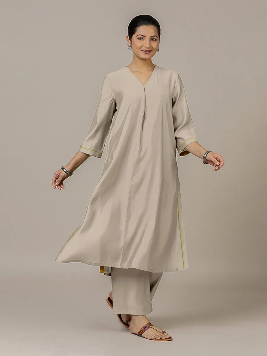 Alisha x Rozaana | A Line Kurta in Oyster Grey with Thread Work | Coords or Only Kurta