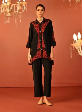 Alishay Black Embroidered Rayon Co-ord Set for Women