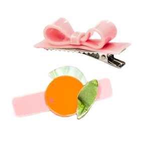 Alligator Clip Set - Orange & Pink Bow