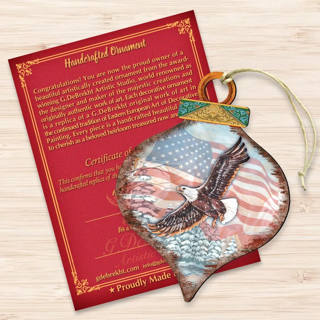 American Eagle Drop Wooden Ornaments by G. DeBrekht - American Christmas Decor - 8035216