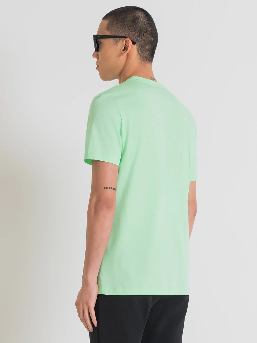 Antony Morato Men Green Solid Round Neck Short Sleeves T-Shirt