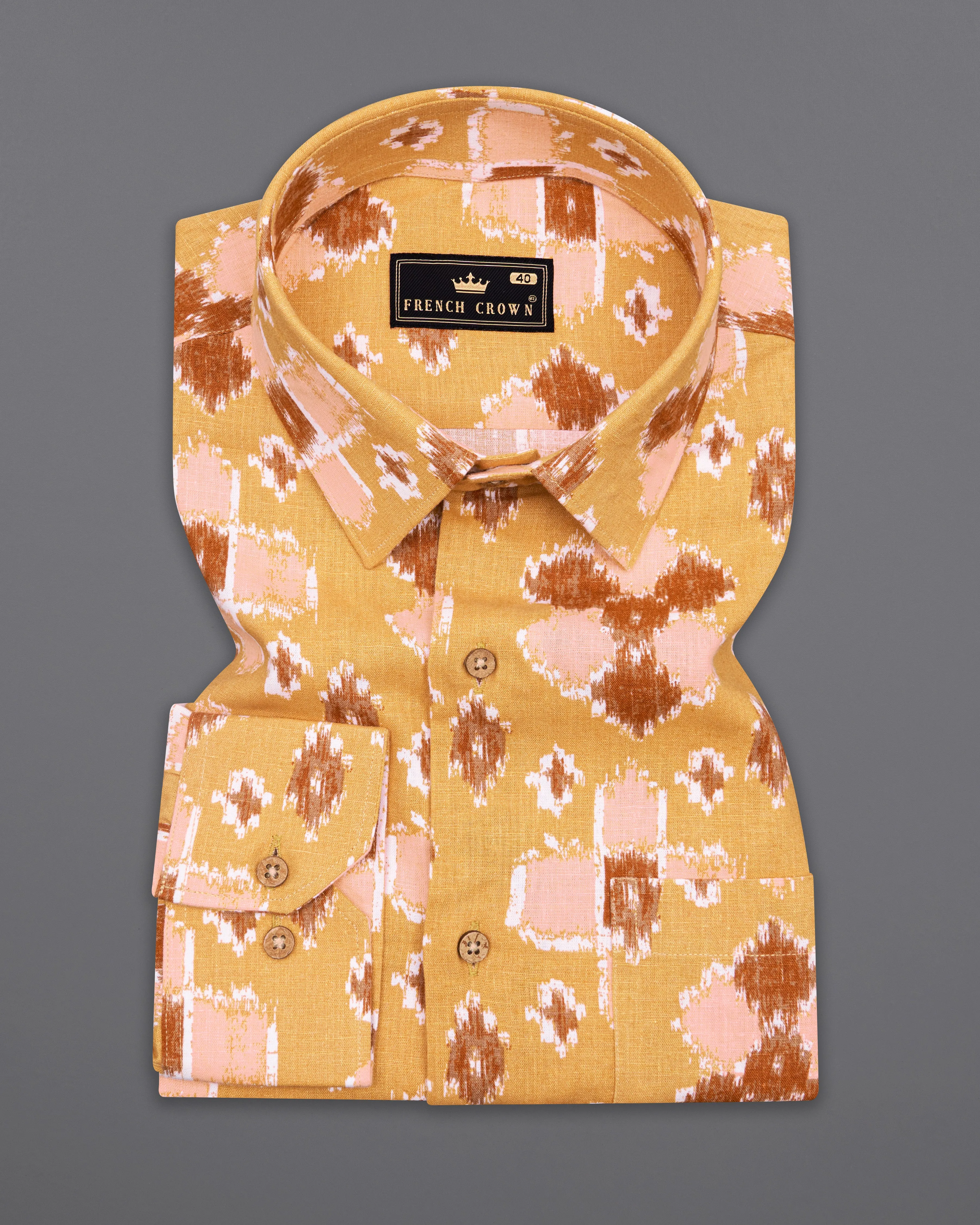 Anzac Brown Multicolour Ikat Textured Chambray Shirt