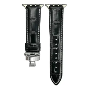 Apple Band Leather Crocodile Grain - Black - Butterfly Clasp