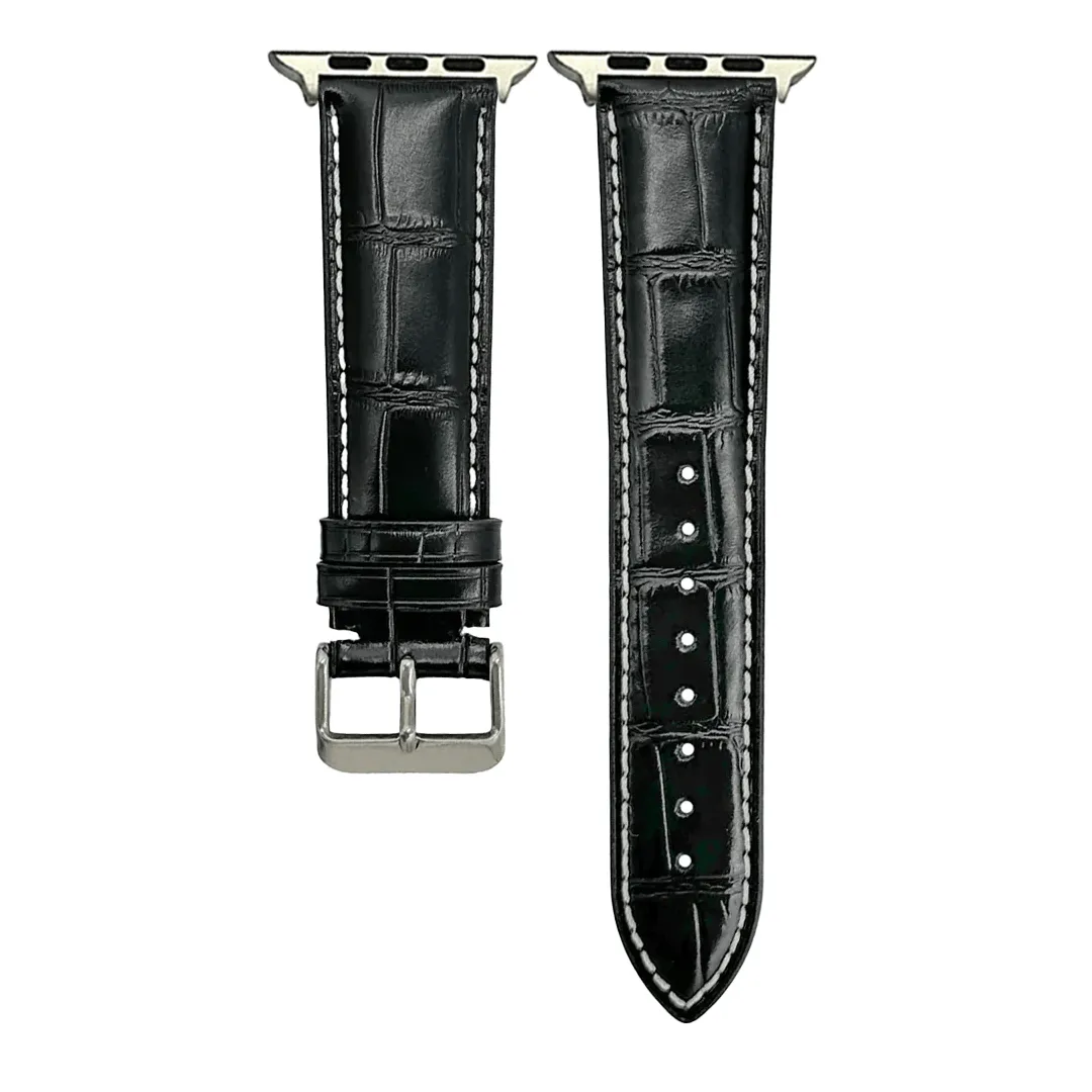 Apple Band Leather Crocodile Grain - Black