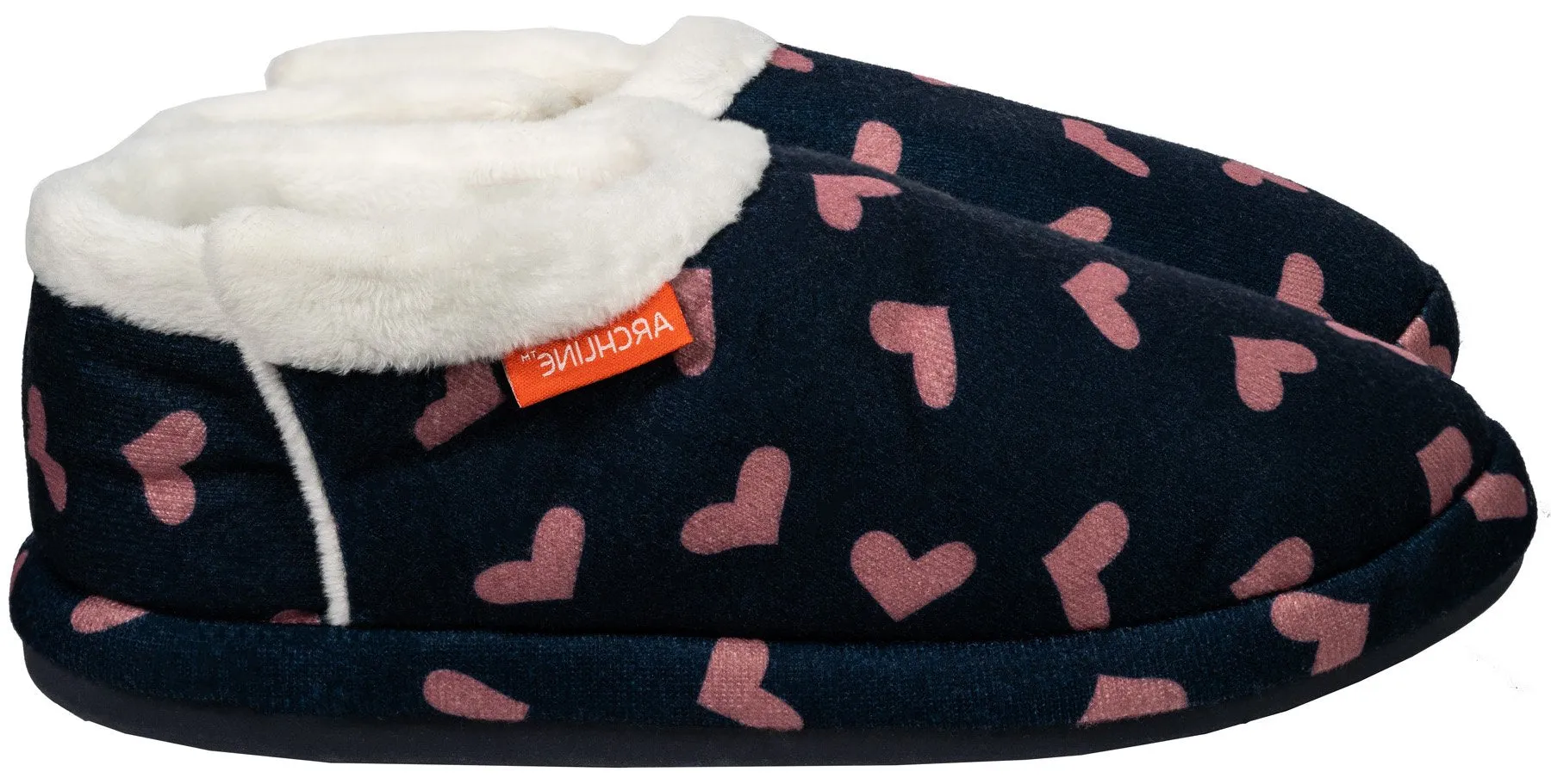 Archline ORTHOTIC SLIPPERS CLOSED Navy with Pink Hearts