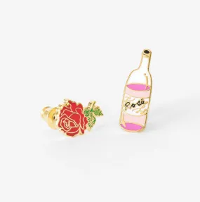 Asymmetrical Cloisonné Stud Earrings - Rosé/Rose