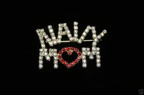 Austrian Crystal 'navy Mom' (w/ Red Heart) Pin