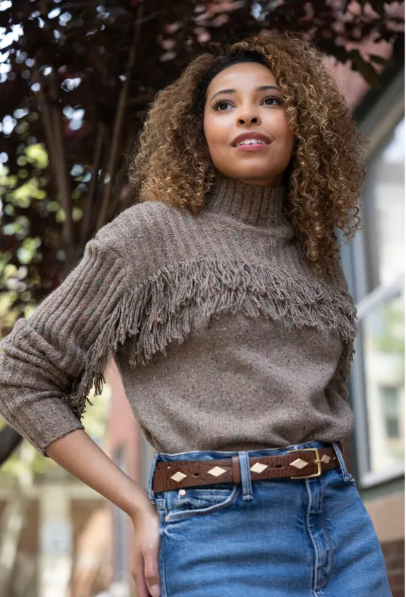 AUTUMN CASHMERE FRINGED MOCK NECK