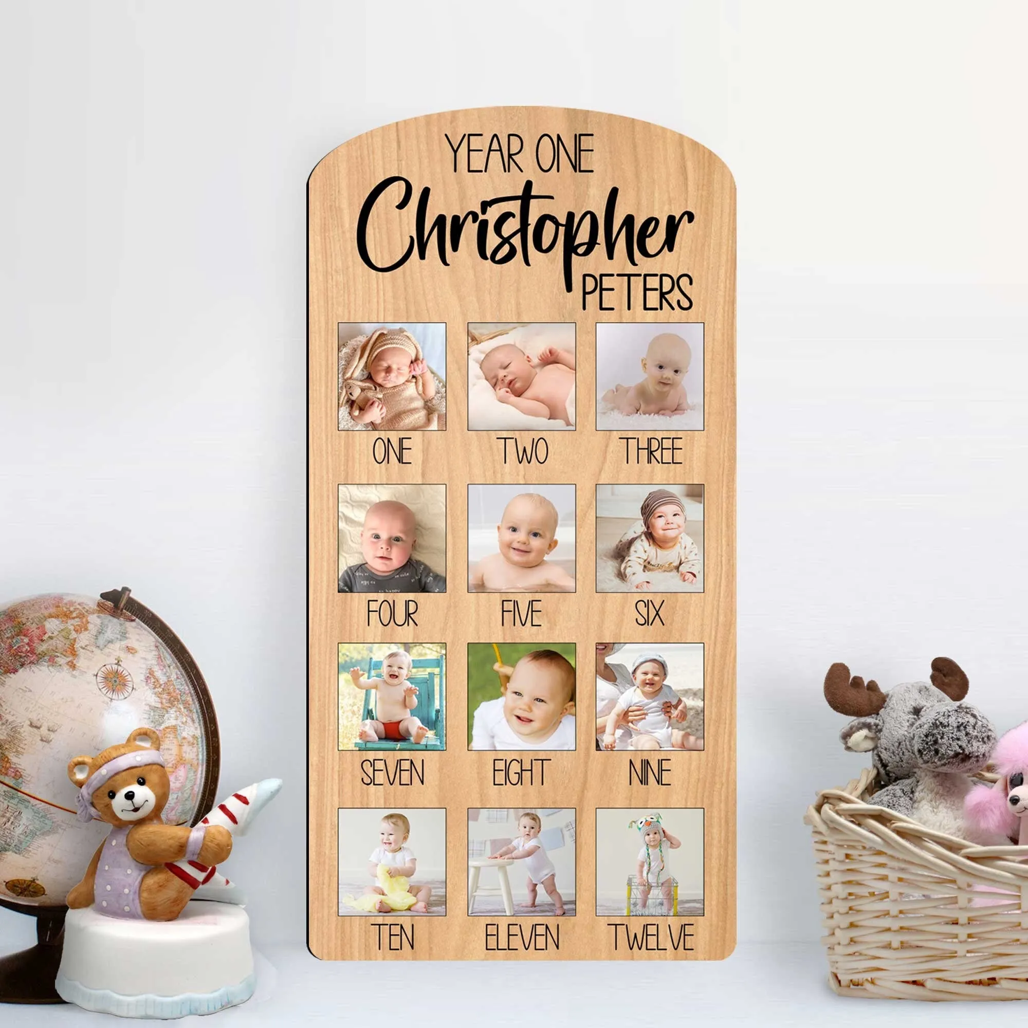 Baby First Birthday Sign - One year Baby - Milestone photo Board - 12 Months baby Collage Sign - Baby Photo Frame - 310323