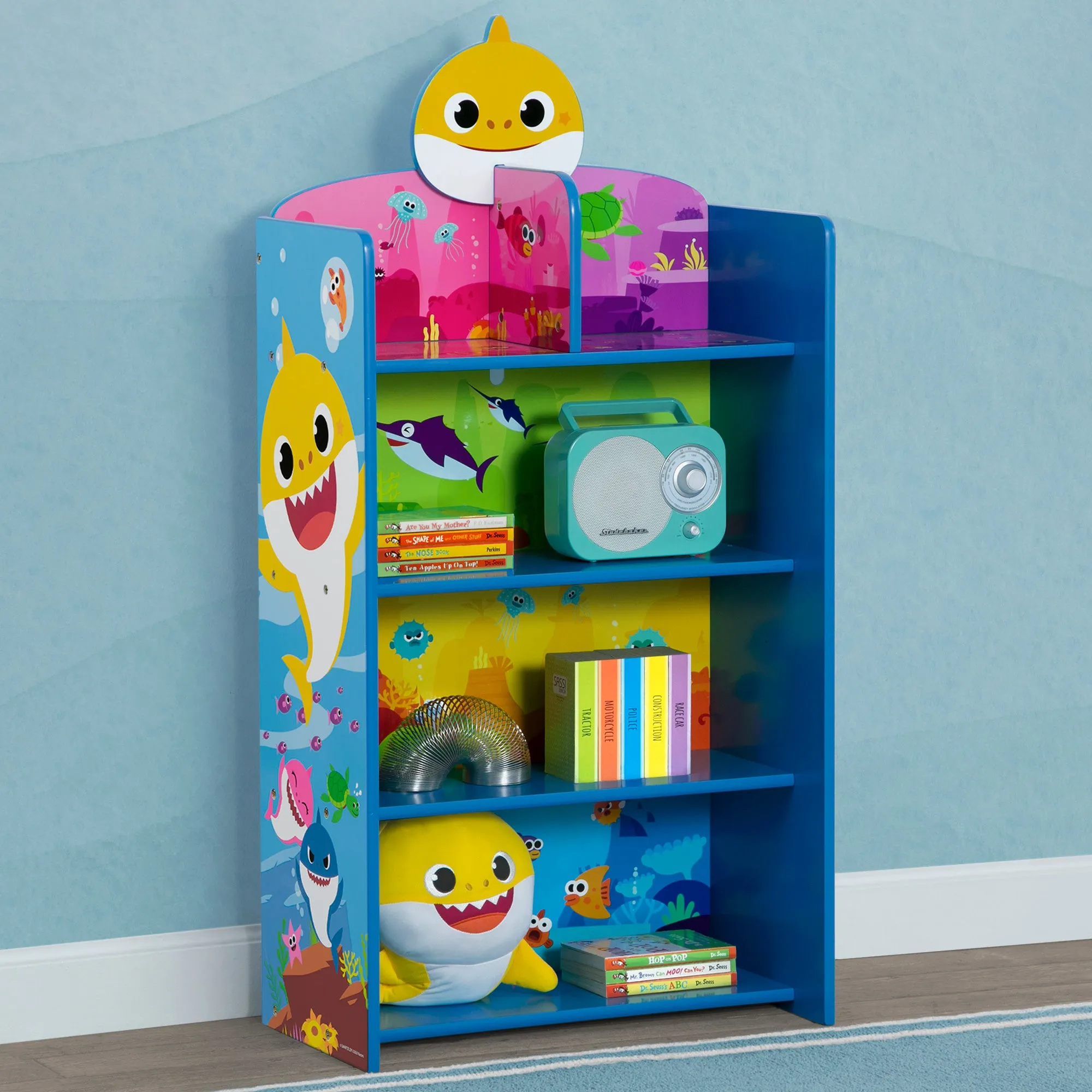 Baby Shark Wooden Playhouse 4-Shelf Bookcase for Kids