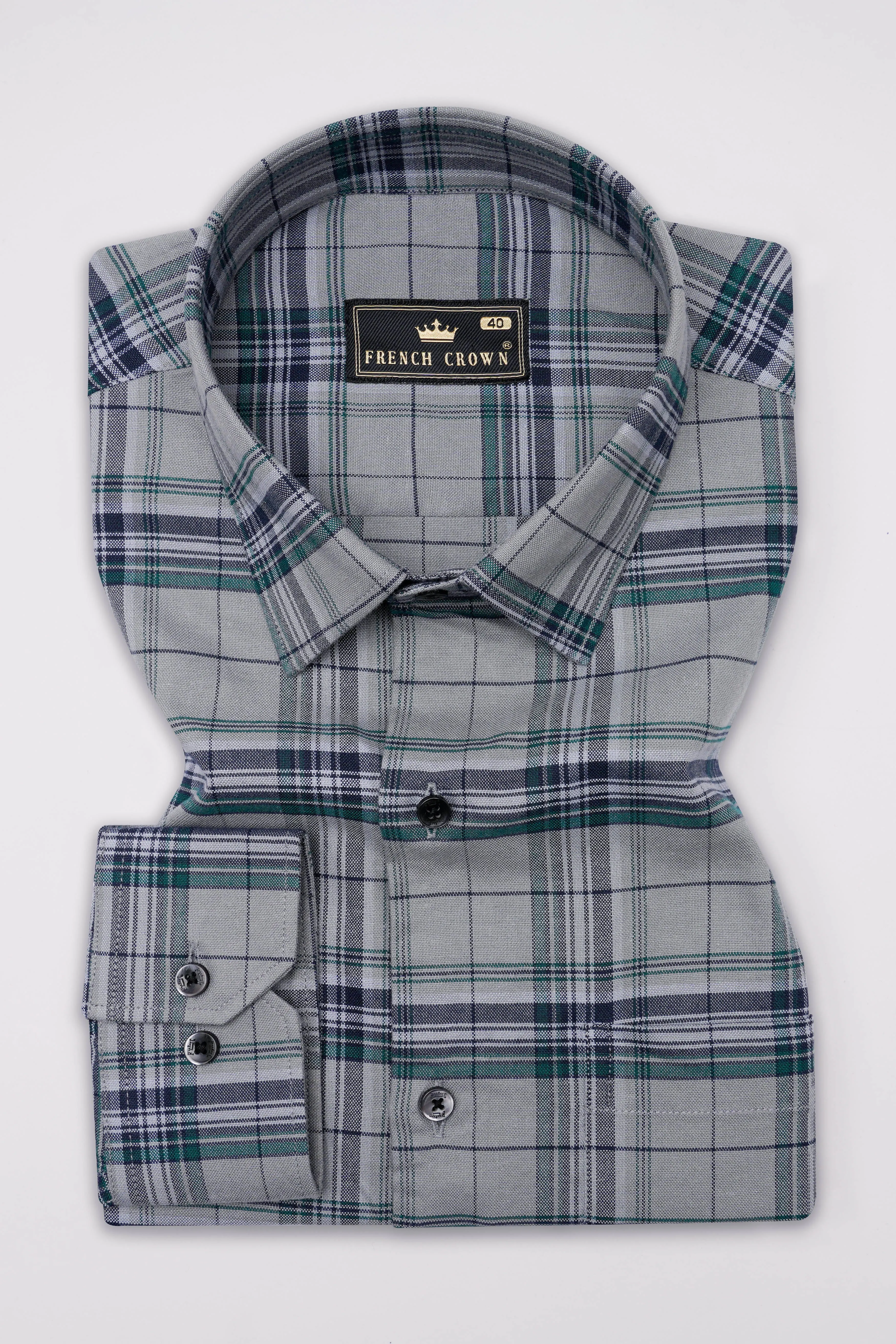 Battleship Gray Checkered Royal Oxford Shirt