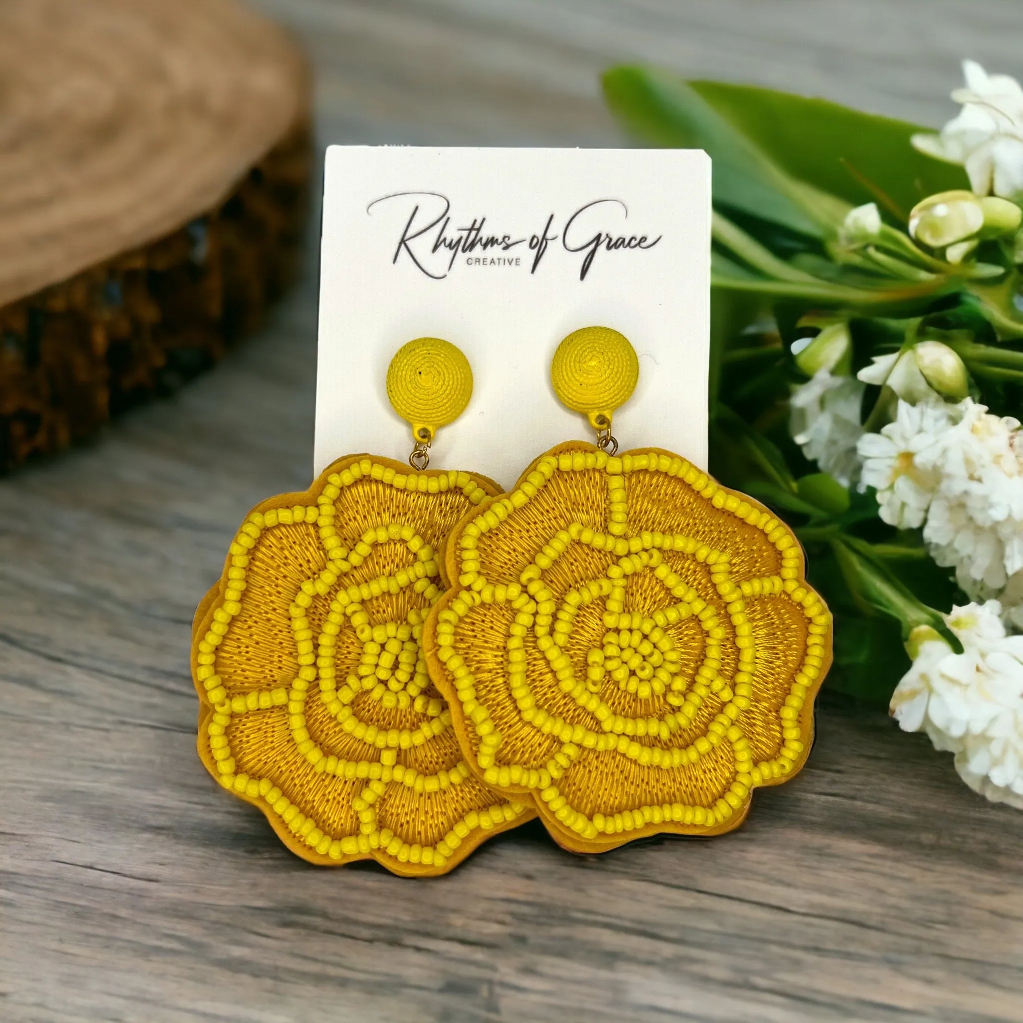 Beaded Flower Earrings - Boho Earrings, Bohemian Style, Kentucky Derby, Rose Earrings, Handmade Jewelry, Anniversary Gift