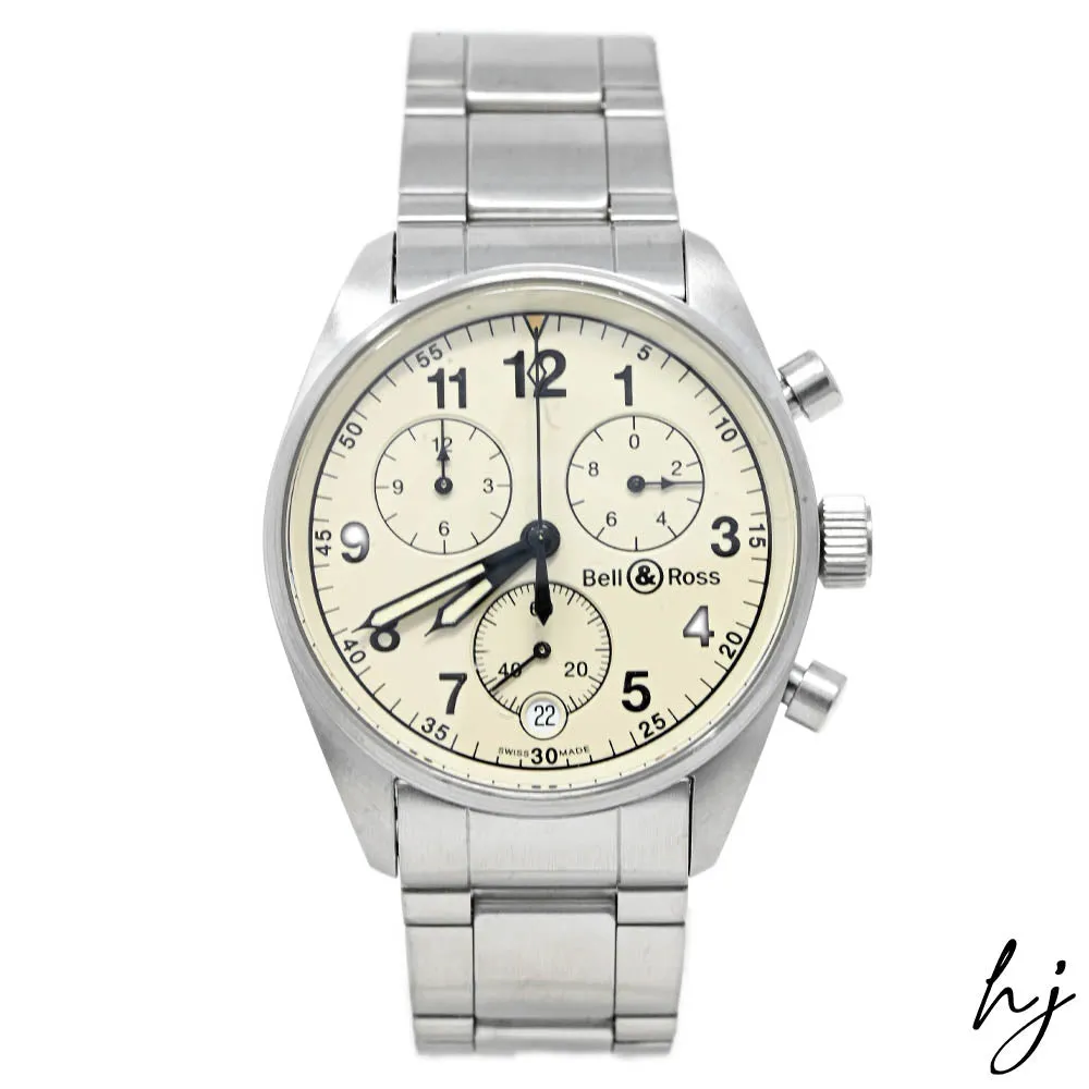 Bell & Ross Vintage 120 Stainless Steel 38mm Ivory Chronograph Dial Watch Reference #:  V 120 S B SSV