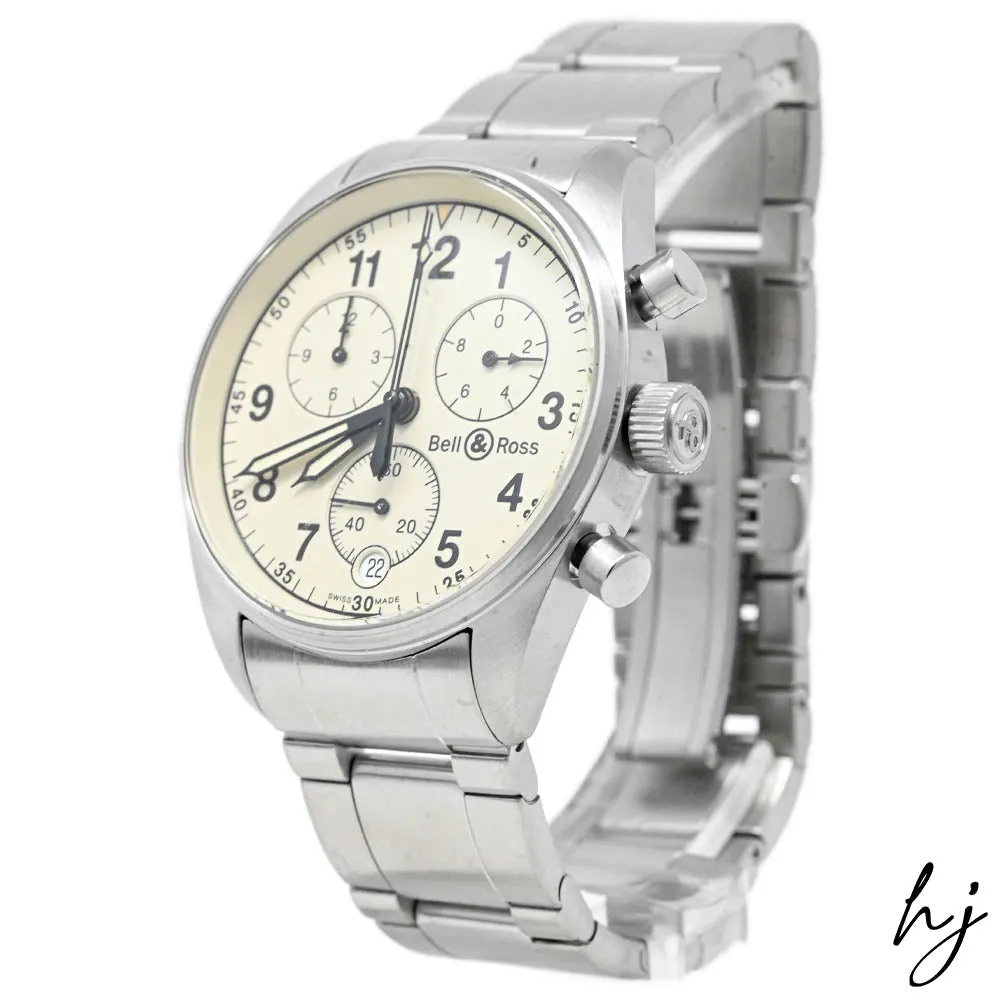 Bell & Ross Vintage 120 Stainless Steel 38mm Ivory Chronograph Dial Watch Reference #:  V 120 S B SSV