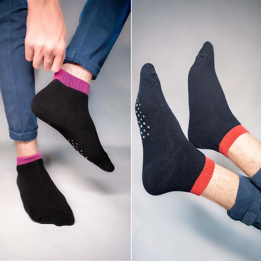 Black & Navy Anti-Slip Gripper Socks Pack of 2 Pairs