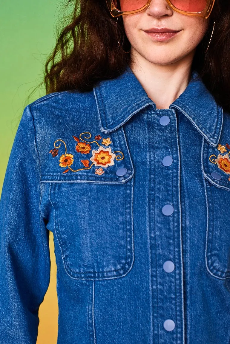 Blue Moon Floral Embroidered Denim Jacket - SSA418 (UK6 24)