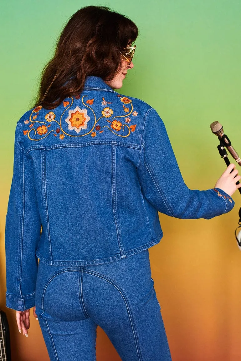 Blue Moon Floral Embroidered Denim Jacket - SSA418 (UK6 24)