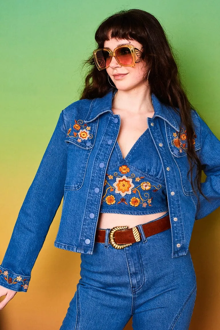 Blue Moon Floral Embroidered Denim Jacket - SSA418 (UK6 24)