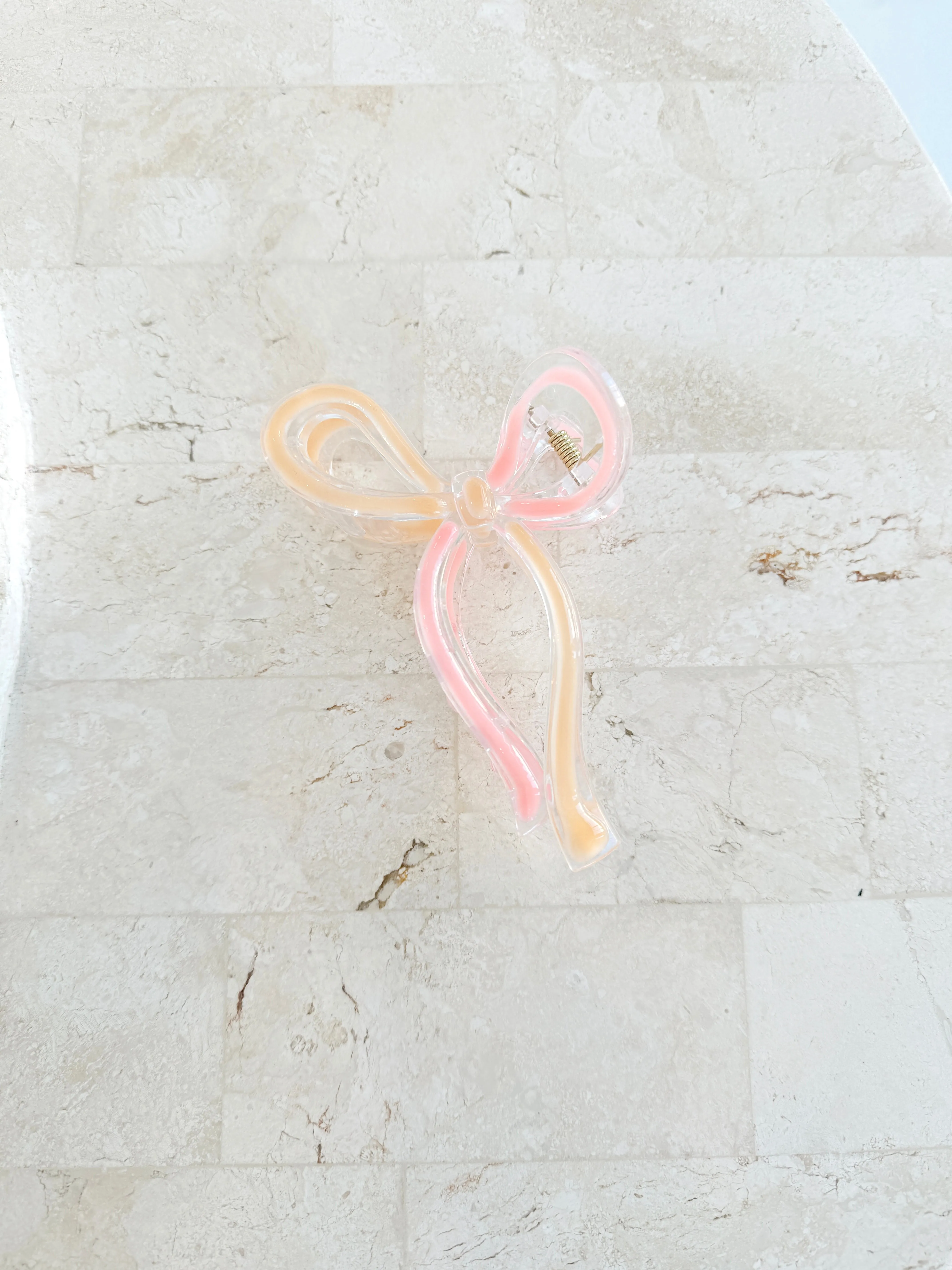 Bow Clip - Pink/Orange Outline