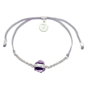 CHAIN & CORD CRYSTAL BRACELET - AMETHYST- PASTEL GREY - SILVER