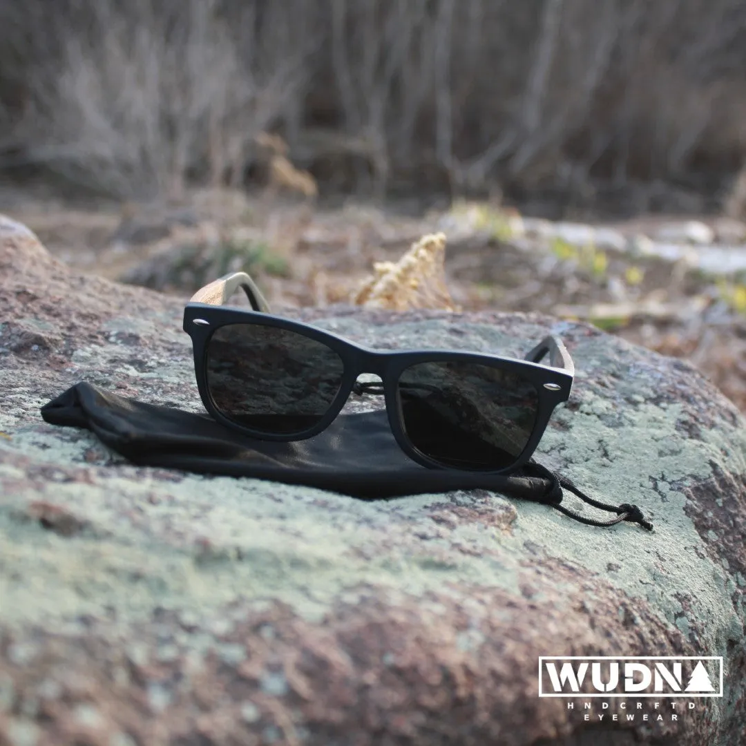 Classic Wanderer Hybrid Acetate Frame Sunglasses with Real Wood Inlay & Polarized Smoke Black Lenses by WUDN