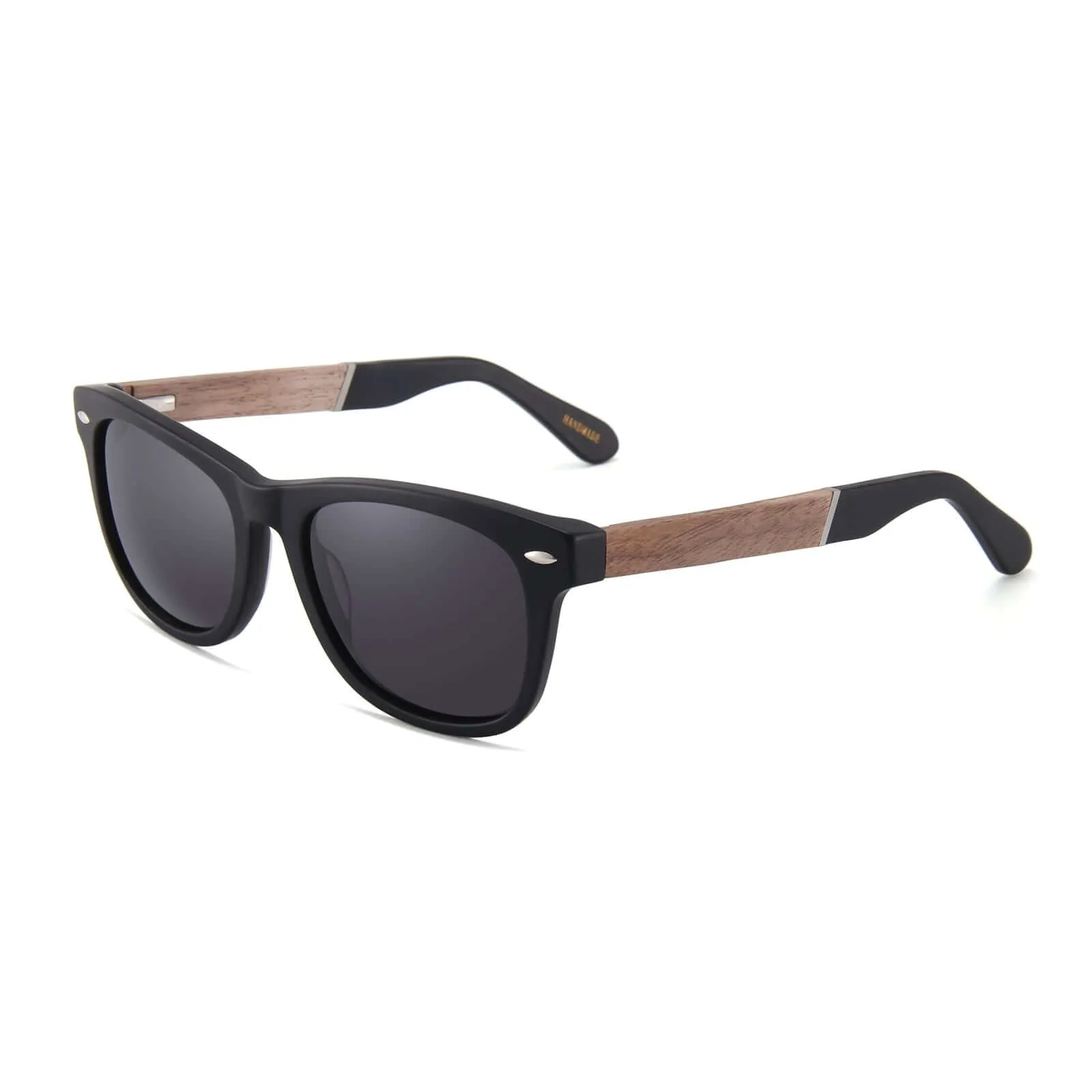 Classic Wanderer Hybrid Acetate Frame Sunglasses with Real Wood Inlay & Polarized Smoke Black Lenses by WUDN