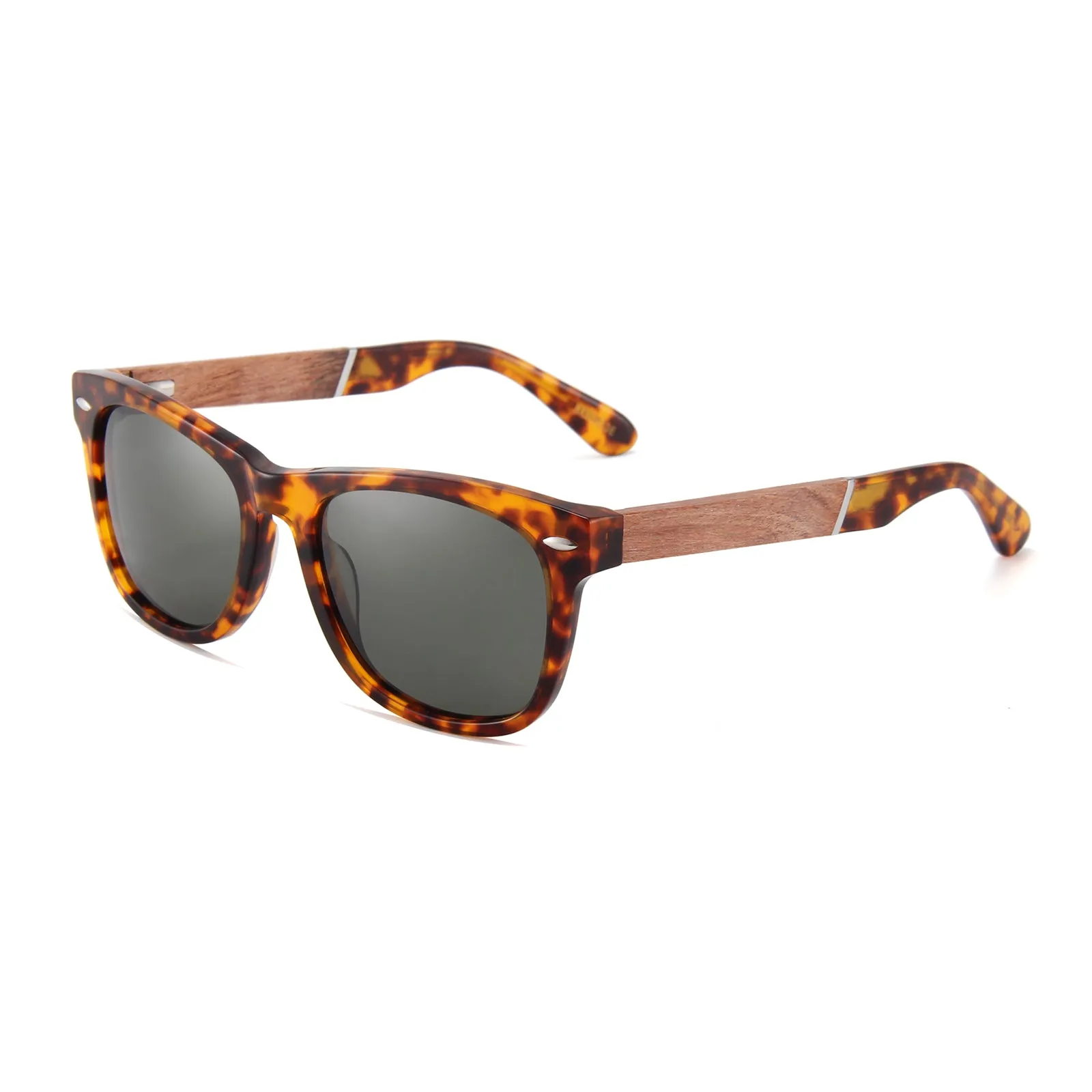 Classic Wanderer Hybrid Acetate Frame Sunglasses with Real Wood Inlay & Polarized Smoke Black Lenses by WUDN