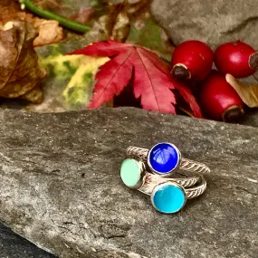 Colourful silver and cats eye stacking rings