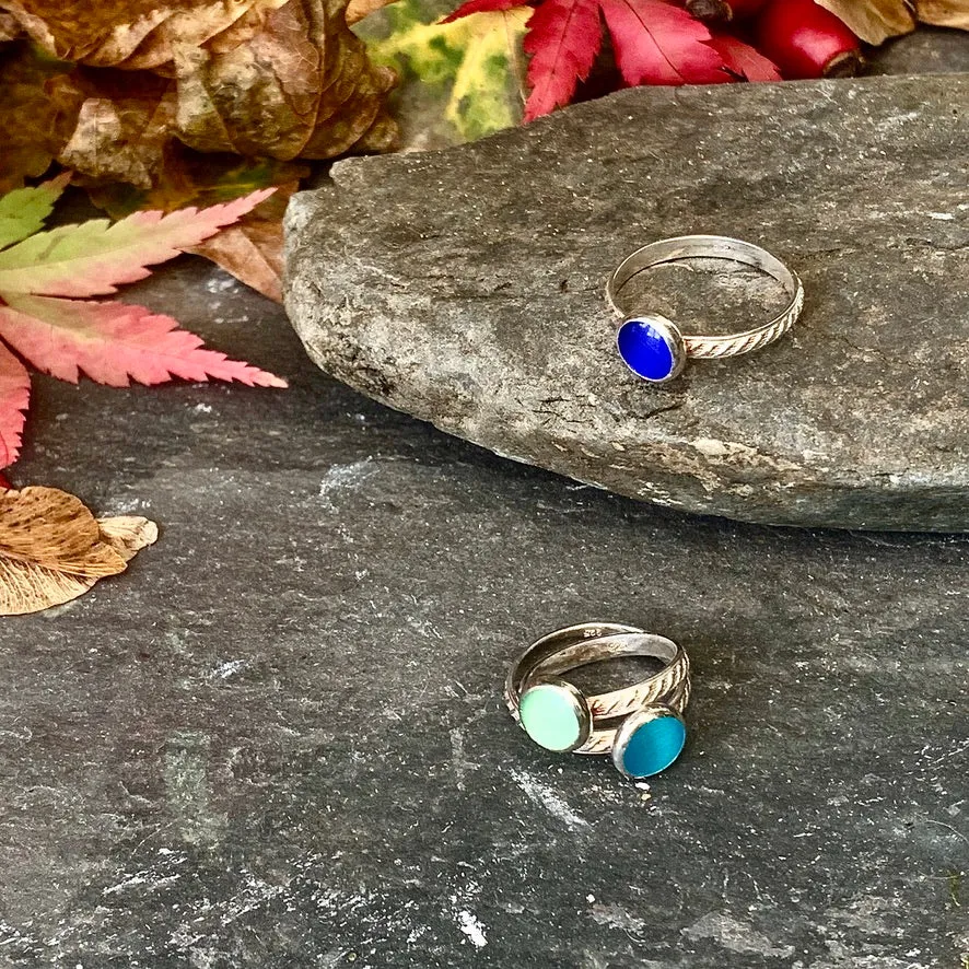 Colourful silver and cats eye stacking rings