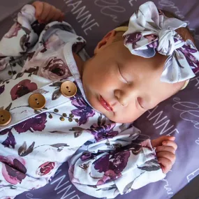 Demi's Dusty Purple Floral Newborn Baby Knot Gown & Hat Set