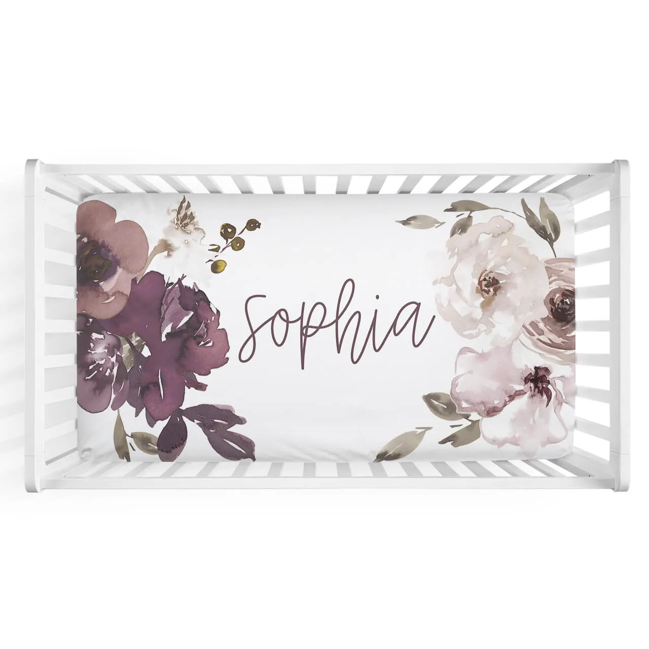 Demi's Dusty Purple Floral Personalized Crib Sheet