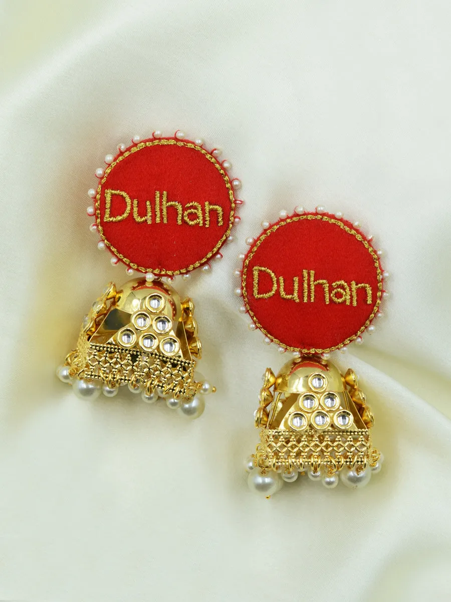 Dulhan Embroidered Kundan Jhumkas