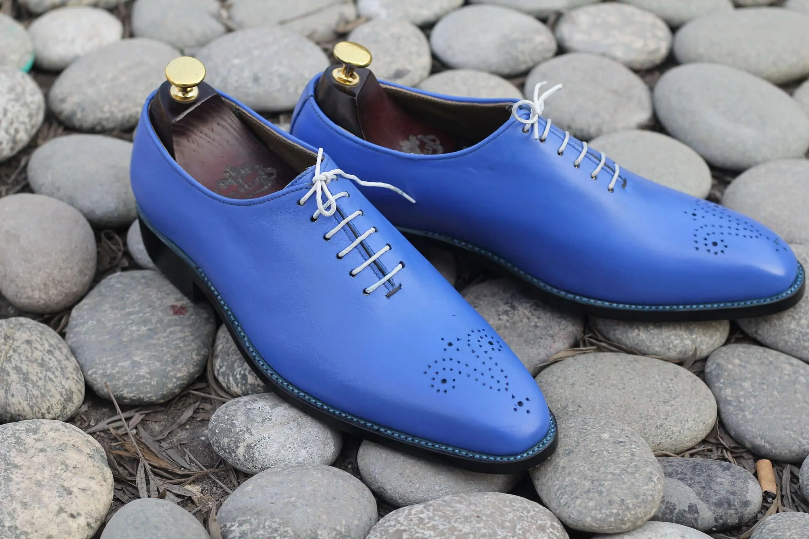 Elegant Handmade Men's Blue Leather Brogue Toe Shoes, Men Goodyear Welted Dress Formal Shoes