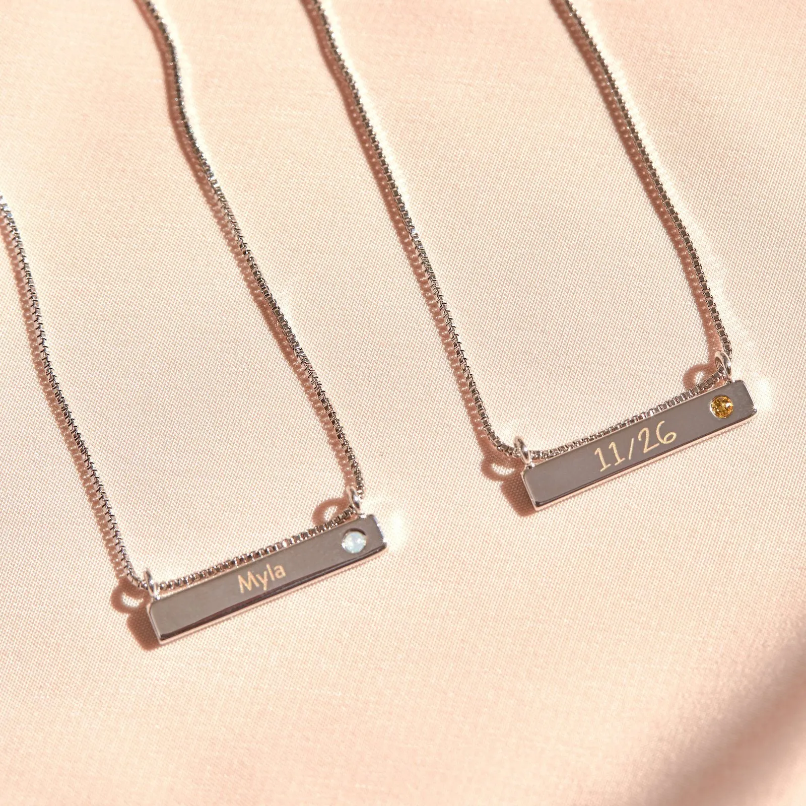 Engravable Bar Birthstone Necklace